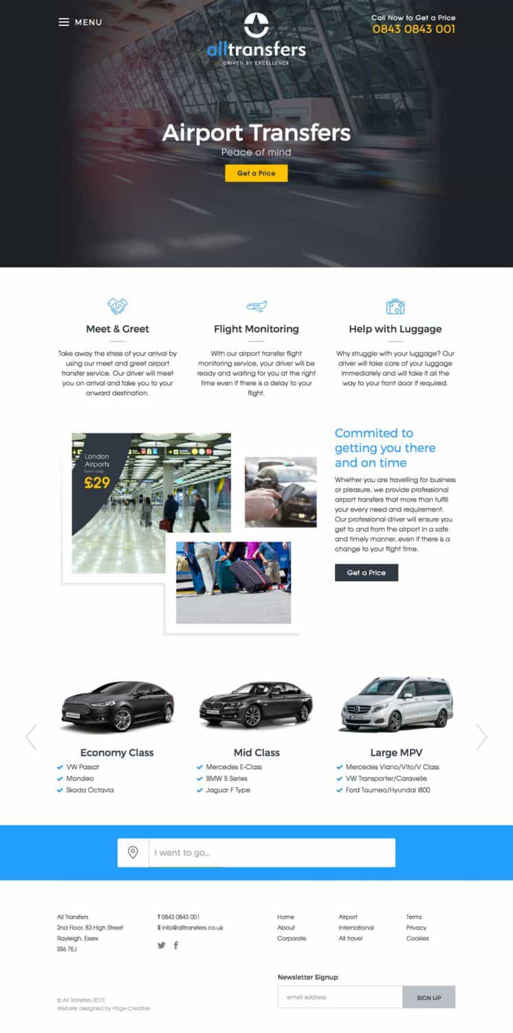 All Transfers website for transport vehicle hire
