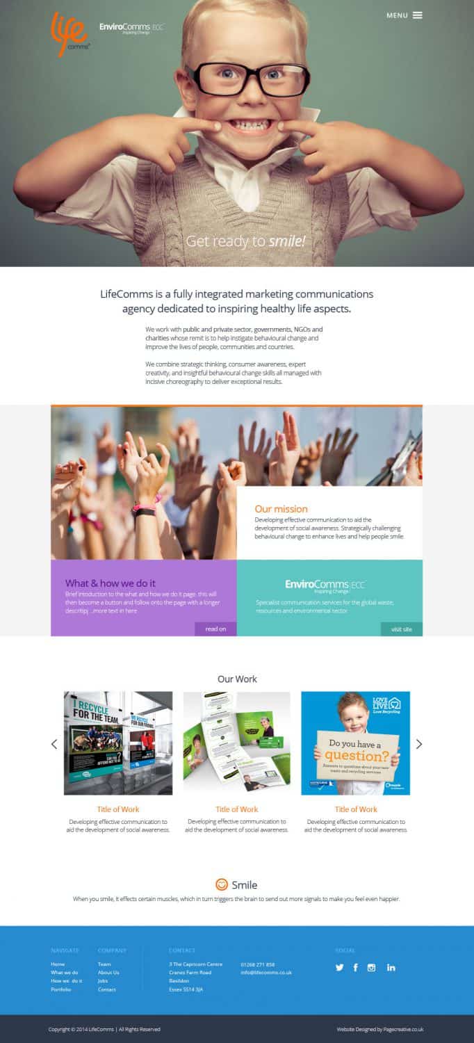 Lifecomms homepage website design