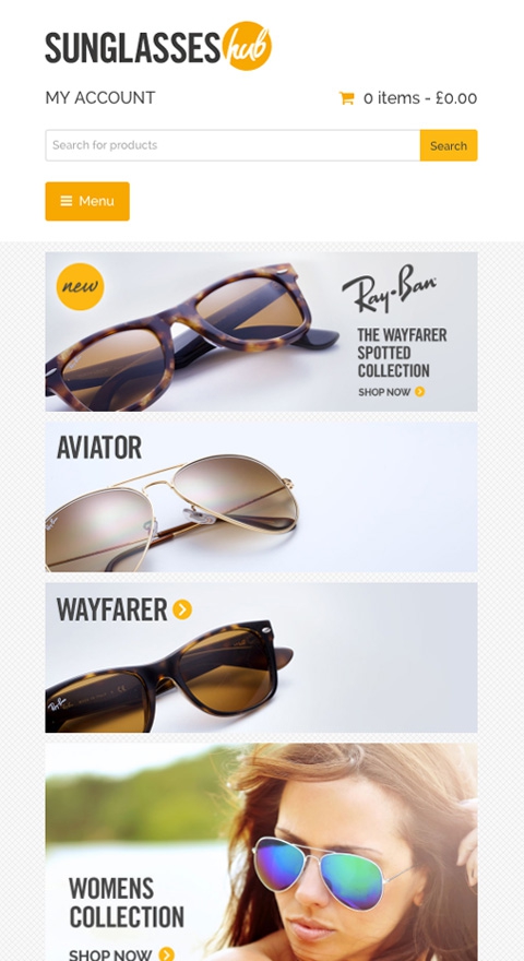 Sunglasses hub sunglasses shop leigh on sea responsive website design