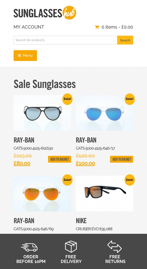 Sunglasses hub ecommerce shop responsive design