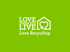Live love recycling logo on colour