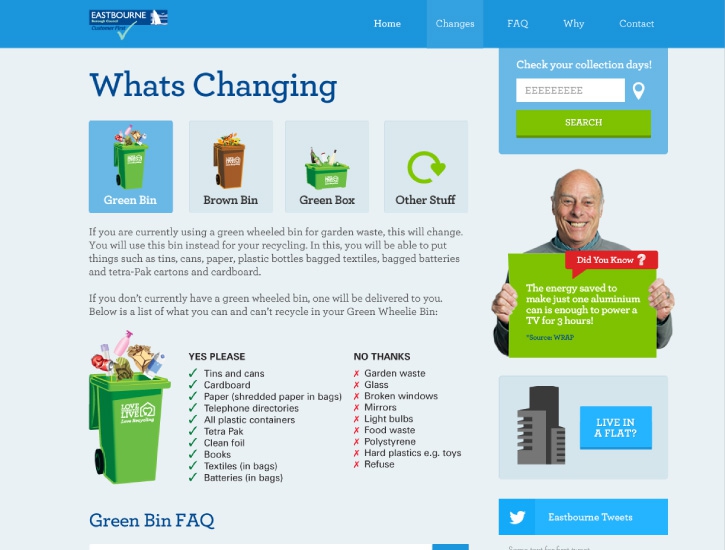 Website showing council service change information